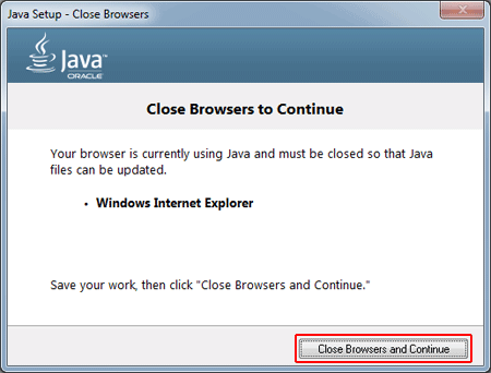 Instalace JAVA - uzavření IE